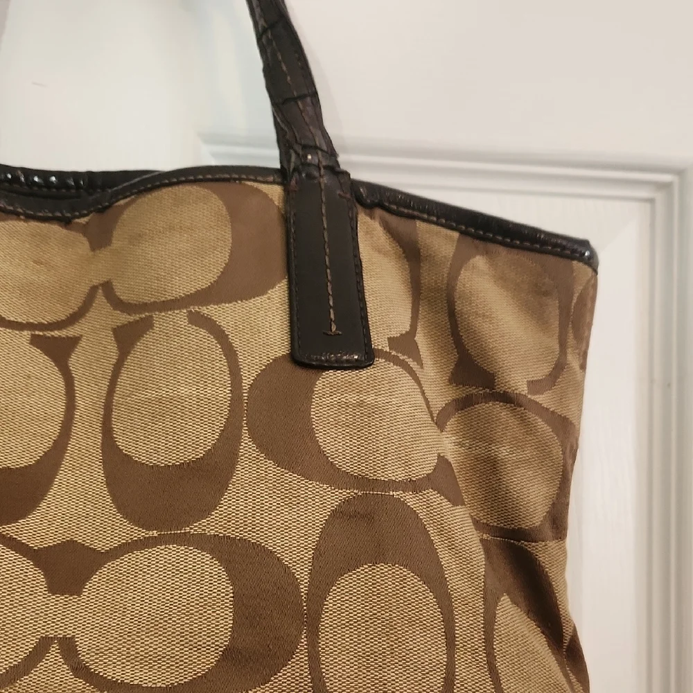 Coach Tan Signature Fold Over Tote - Picture 11 of 12
